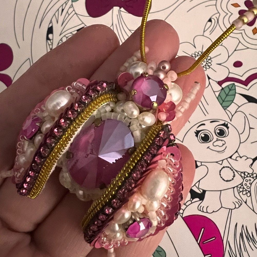 Hand made big beautiful pink beetle brooch